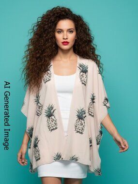 I Joah Pink Pineapple Open Front Loose Flowy Kimono Cardigan Size OS